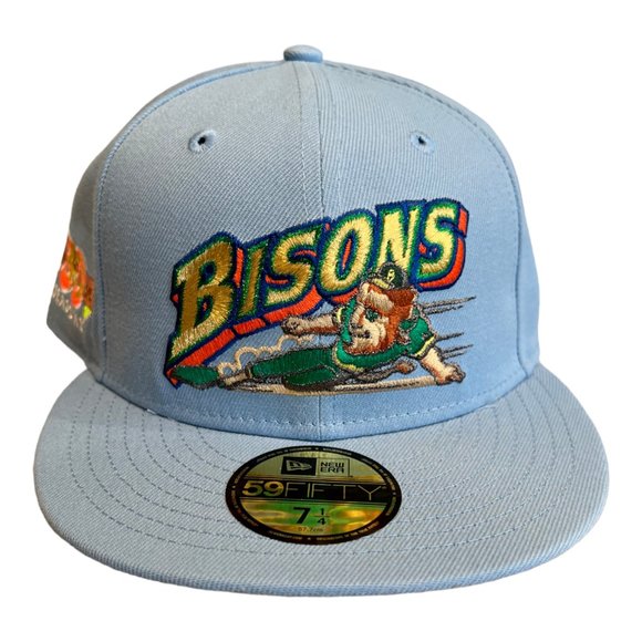 New Era Buffalo Bisons Sliding Buster 59FIFTY Fitted Hat Cap Sky Blue MiLB - Picture 4 of 7